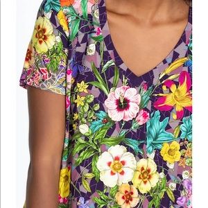 Johnny Was tee a feel of soft bamboo silk, short sleeve,V neck, new, worn once.